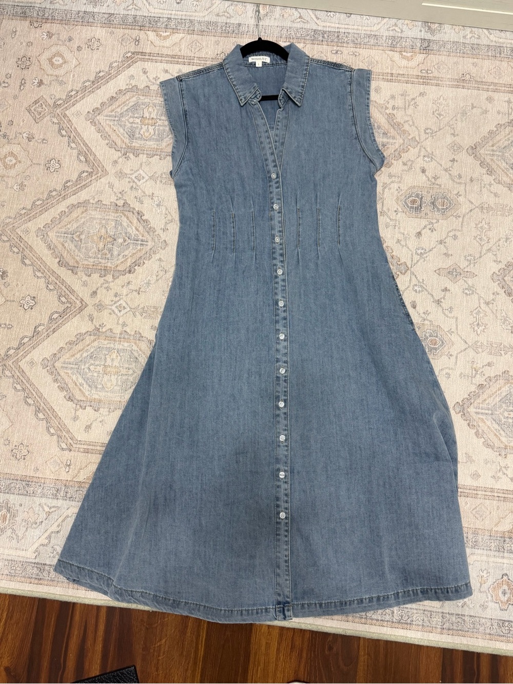 Wishlist Cap Sleeve Light Blue Denim Button-Down Dress